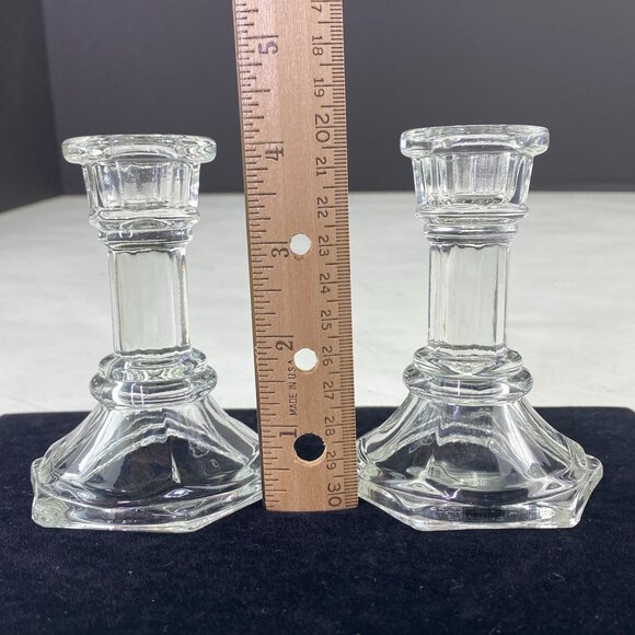 FTDA Clear Glass Taper Candlesticks 4 Inch Set Of 2 Hexagonal Base - Picture 8 of 8
